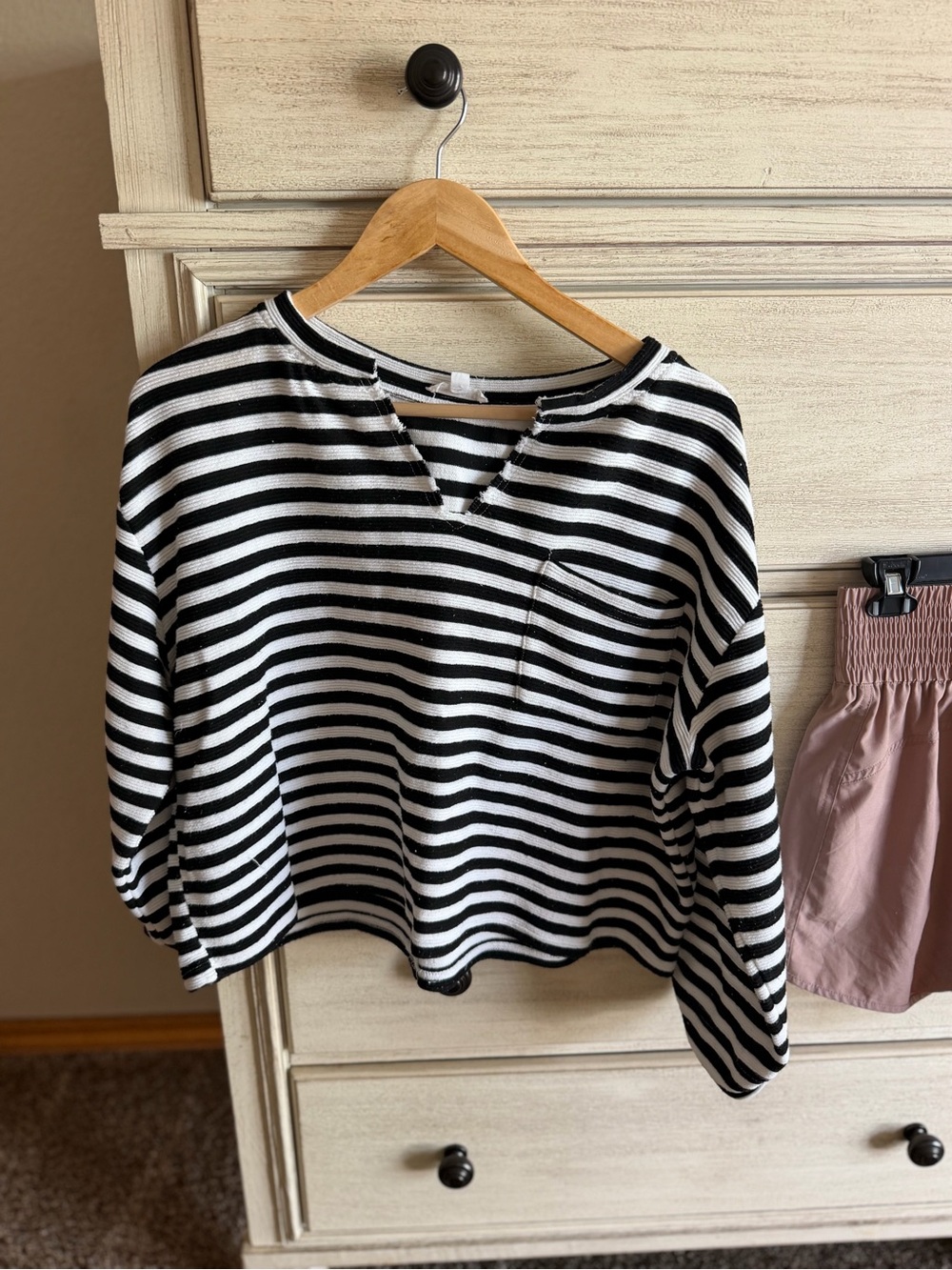 Blu Pepper Black & White Striped Long Sleeve Top with Back Buttons
